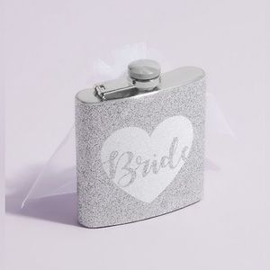 💍 🥃 David’s Bridal Bride flask 6oz silver lace glitter wedding 💒